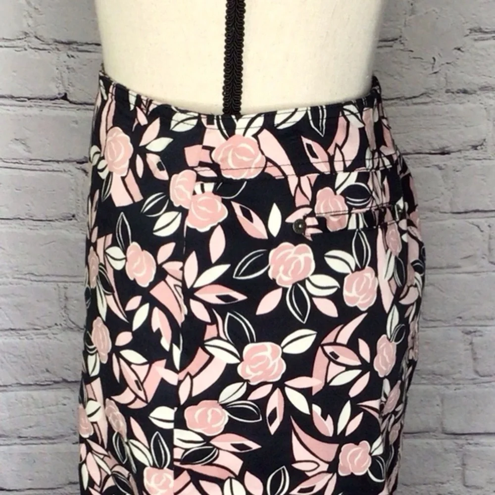 Ann Taylor LOFT Petites Stretch Twill Black & Blush Pink Mini Skirt 8P
